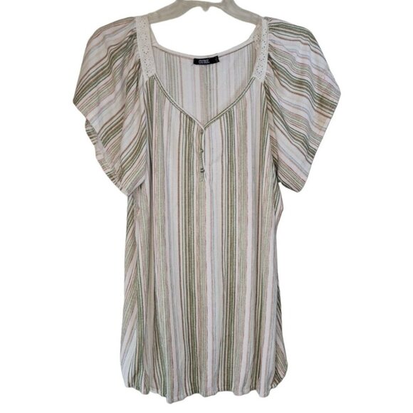 Cure Flowy Tunic Shirt Blouse Size Plus Size 3XL  Green Beige Orange FALL - Picture 1 of 3